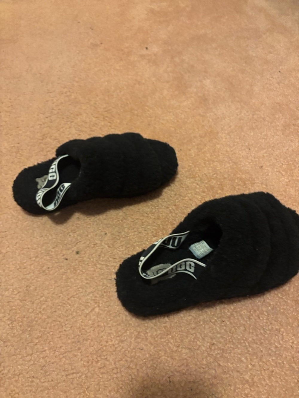 UGG Black Plush Slide with Branded Strap
